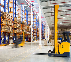 Warehouse interior with forklift