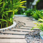 Walking path at a hotel, free of mosquitoes due to professional pest control.