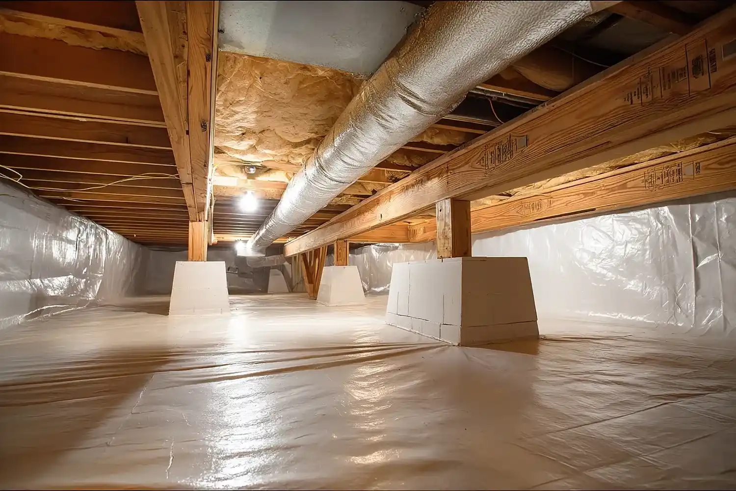 Moisture control barrier in a crawl space