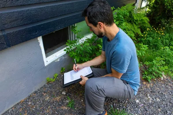 A Bug Out pest control technician prepares a Wood Destroying Insect (WDI) Report. Contact Bug Out if you need a WDI report for your North Carolina home or business.