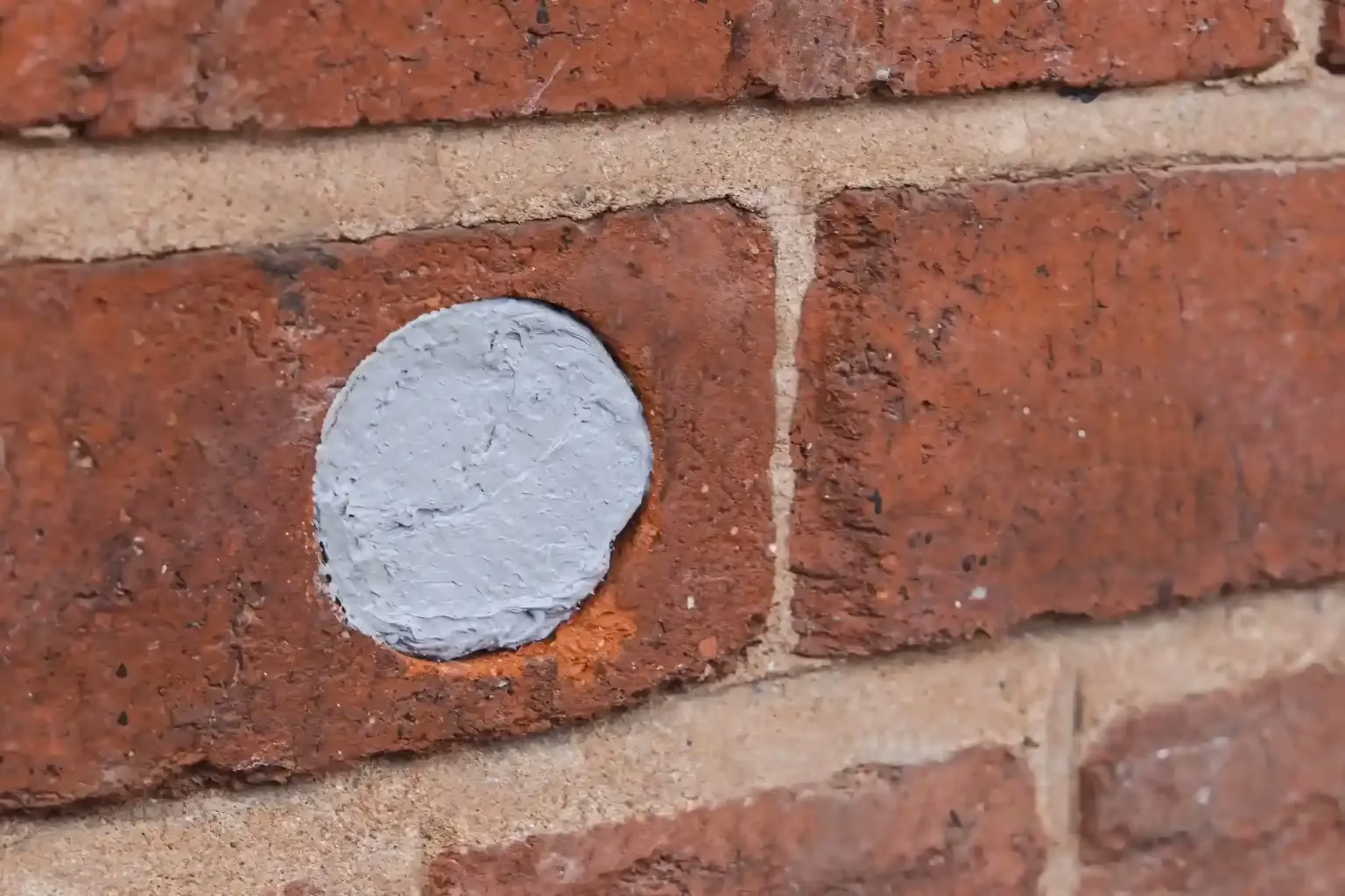 Patched hole in a brick wall