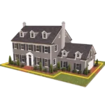 A rendering of a suburban home with a neon yellow line around the perimeter